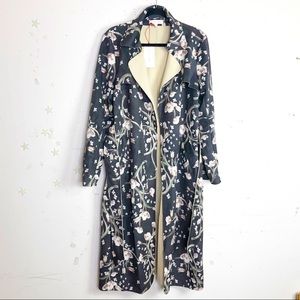 SOLITAIRE floral faux suede trench coat